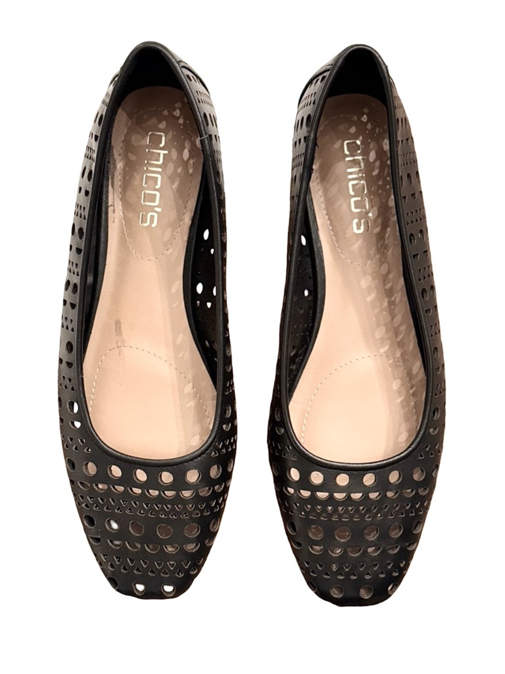 BARLEY WORN Chico's Black Leather Lace Ballet Flats